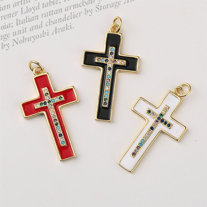 6pcs Real Gold Cross Charm, Enamel Cross Pendant, Necklace Pendant,Faith,Religious,Royal Cross Charm,Nickel-free, high quality