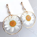 Daisies Dangle Earrings with Real Pressed Flowers, Handmade White Daisies, Special, Gifts for Her