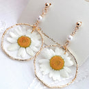 Daisies Dangle Earrings with Real Pressed Flowers, Handmade White Daisies, Special, Gifts for Her