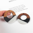 4pcs Epoxy Resin Pendants, Semi Translucent White Resin Findings, Wood and Resin Pendant, Color Blocked, Large Round Charm