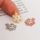 10PCS Real Gold Plated Cubic Zirconia Snowflake Charms,CZ Pave Flower Pendant