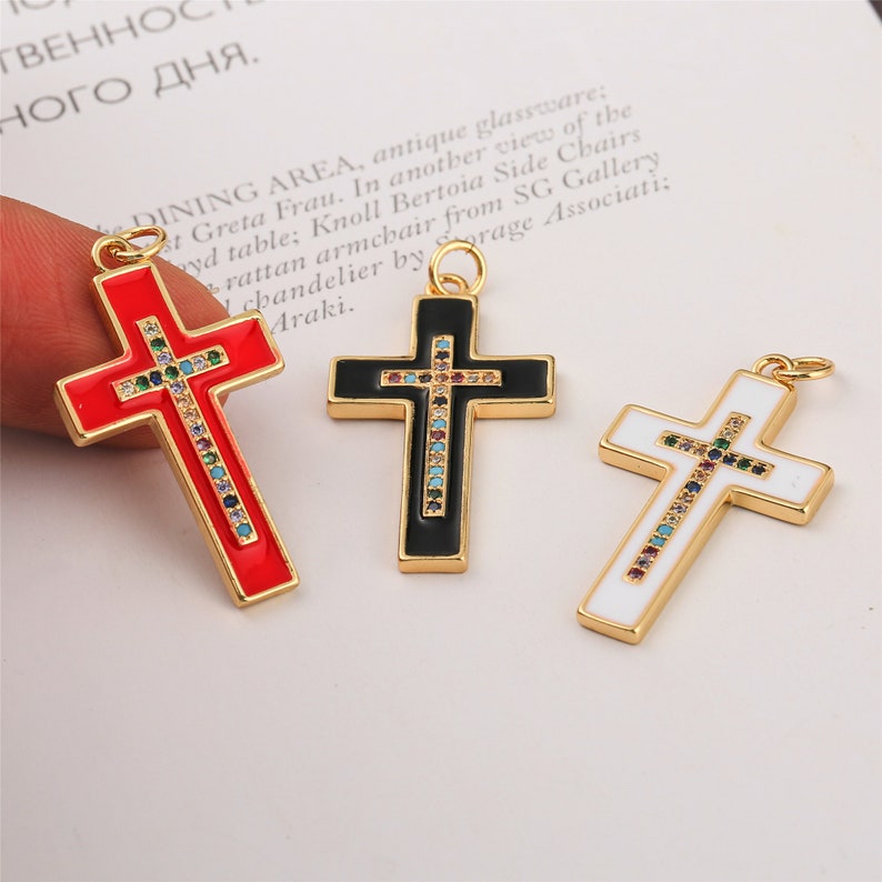 6pcs Real Gold Cross Charm, Enamel Cross Pendant, Necklace Pendant,Faith,Religious,Royal Cross Charm,Nickel-free, high quality