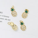 6pcs high quality Real Gold Plated Pineapple Charm, Zircon Pineapple Pendant, CZ Pave Pineapple,Tiny Fruit, Food Finding, Nickel Free