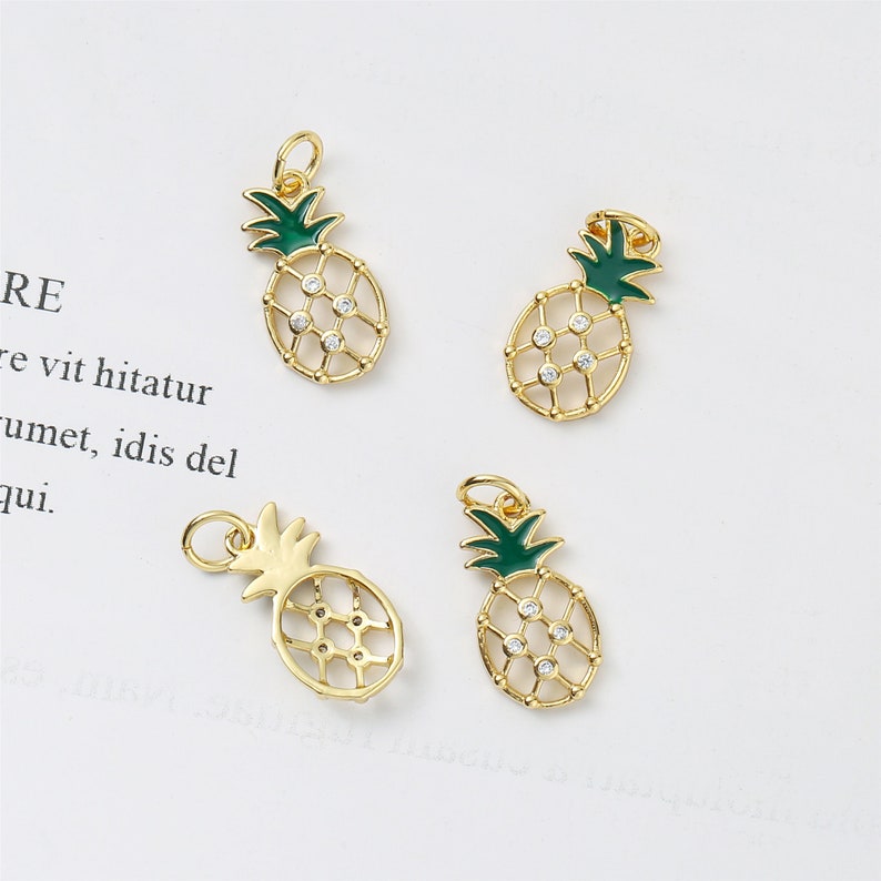 6pcs high quality Real Gold Plated Pineapple Charm, Zircon Pineapple Pendant, CZ Pave Pineapple,Tiny Fruit, Food Finding, Nickel Free