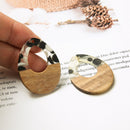 4pcs Epoxy Resin Pendants, Oval Translucent White Resin Findings, Wood and Resin Pendant, Color Blocked, Oval Wood Charm