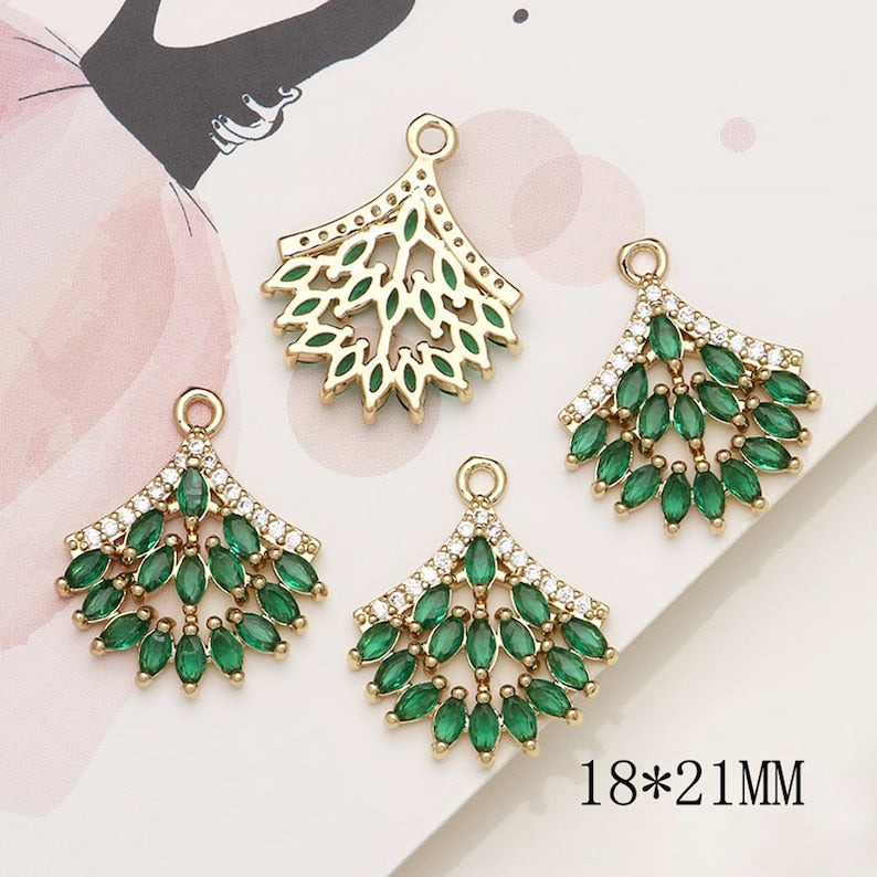 10pcs cz pave Leaves charm,bracelet necklace pendant,pave charm,gold plated over brass