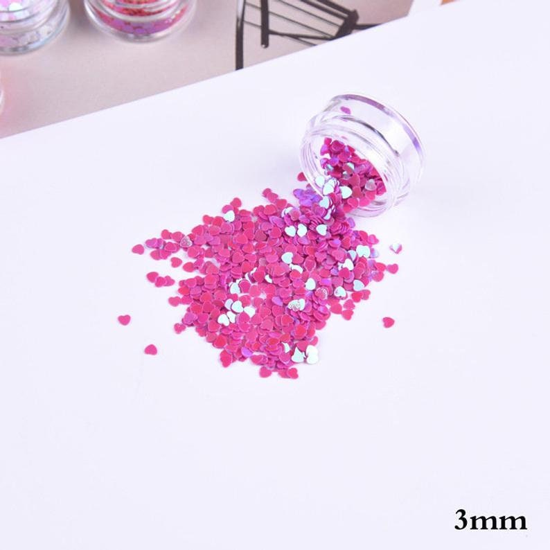 3mm Colorful Glitter, Nail Art Glitter Foils Love Heart Tips Shiny