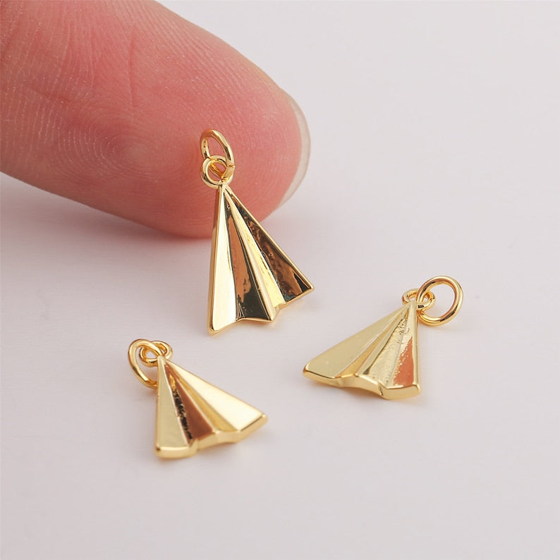 6pcs Real 18K Gold Plated Origami Airplane Charm,Bracelets Finding,Trendy Charm,Gold Initial Charm