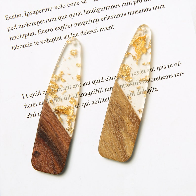 4pcs Epoxy Resin Pendants, Long Stick Translucent White Resin Findings, Wood and Resin Pendant, Color Blocked, Long BarCharm