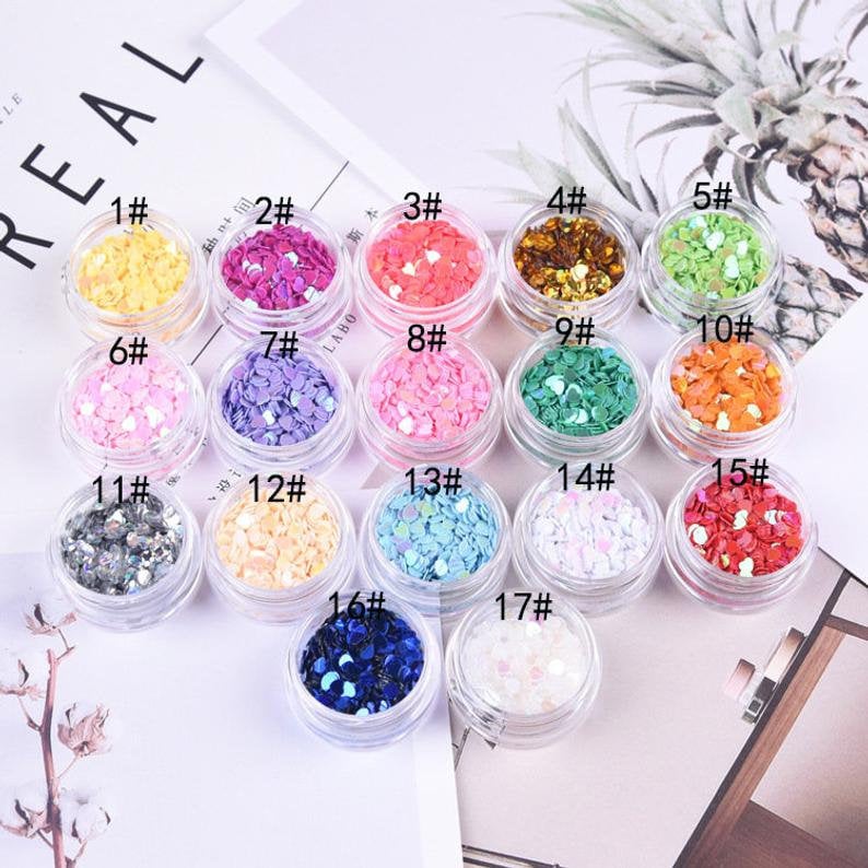 3mm Colorful Glitter, Nail Art Glitter Foils Love Heart Tips Shiny