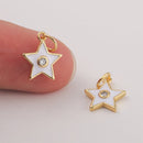 6pcs Nickel Free Real Gold Plated White Enamel Stars Charm,Gold Initial Charm,Vermeil Star Pendant,Tiny Gold Star, Zircon Star