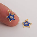 6pcs Nickel Free Real Gold Plated Blue Enamel Stars Charm,Gold Initial Charm,Vermeil Star Pendant,Tiny Gold Star, Zircon Star