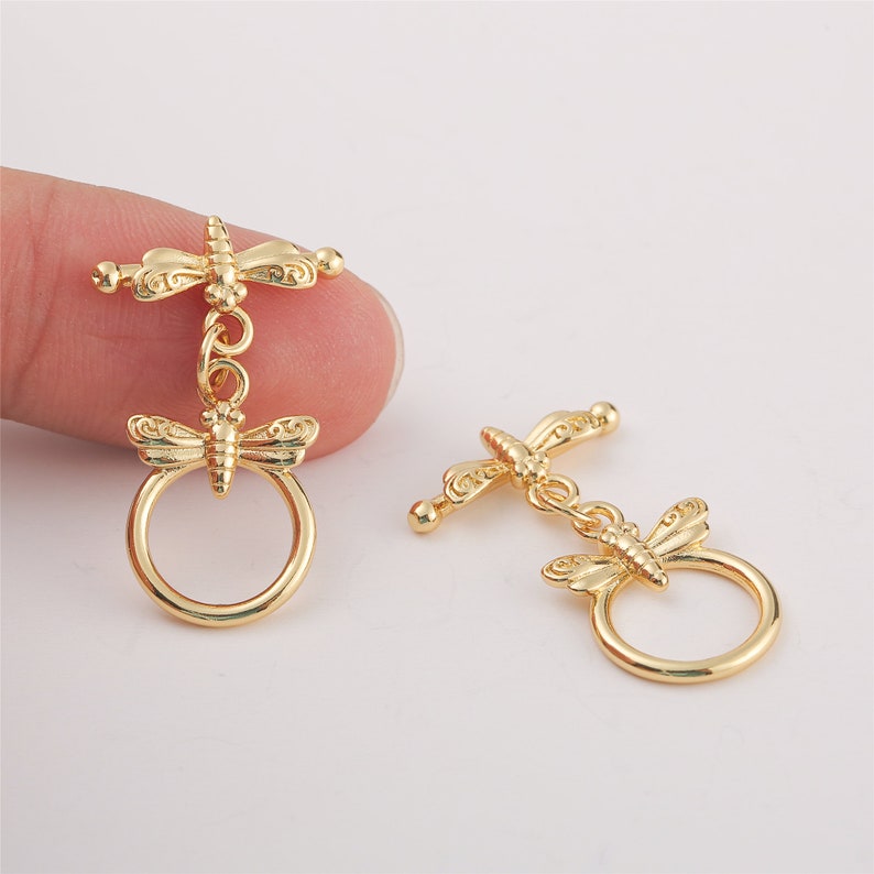 4set,Real Gold Bee Toggle Clasp, Clasp Set, Large Clasp , Easy Close Clasp Connector for Bracelet/Necklace, Jewellery Clasps