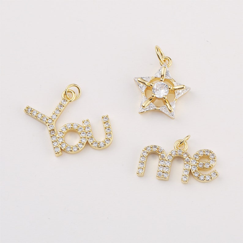 6PCS Real Gold Plated Cubic Zirconia Initial Letter YOU & ME Charms,Add A Charm,Initial Charms Letters No Tarnish