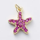 6pcs Real Gold Plated CZ Pave Starfish Charm, Tiny Mini Starfish , Zircon Starfish Pendant, Animal Charm, Food, Pave Charm