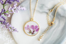 Handmade Pressed Pink Flower Resin Round Pendant Necklace| Real Flower Necklace Mother's Day Gift