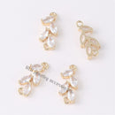 10pcs cz pave Leaves charm,bracelet necklace pendant,pave charm,gold plated over brass