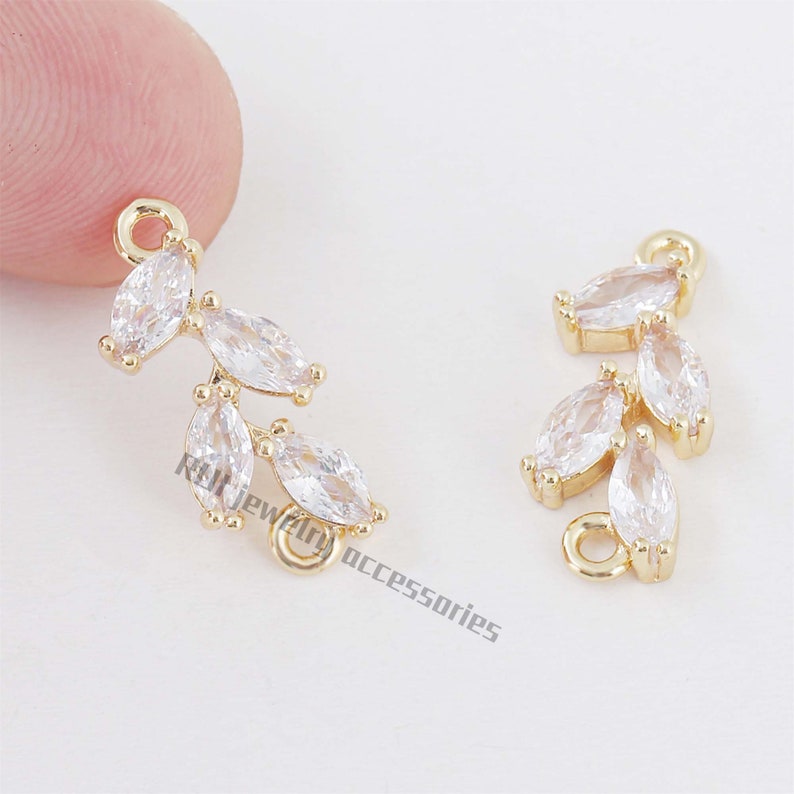 10pcs cz pave Leaves charm,bracelet necklace pendant,pave charm,gold plated over brass