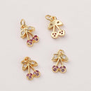 6pcs Real Gold Plated CZ Pave Cherry Charm, Tiny Mini Cherry, Zircon Cherry Pendant, fruit Charm, Food, Pave Charm, Gold Plated Over Brass