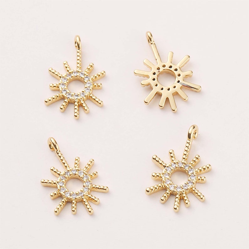 6pcs High Quality Real Gold Plated Sun Charm , cz Pave Sun Pendant,Bracelet Necklace Pendant, Sunflower Charm, Nickel free