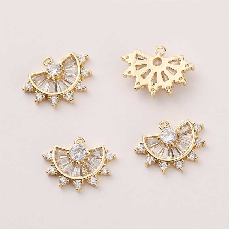 10pcs cz pave Fan Shape charm,bracelet necklace pendant,pave charm,real gold plated over brass