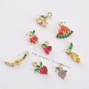 6pcs Real Gold Plated CZ Pave Cherry Charm, Tiny Mini Peach, Zircon Fruit Pendant, fruit Charm, Food, Pave Charm, Gold Plated Over Brass