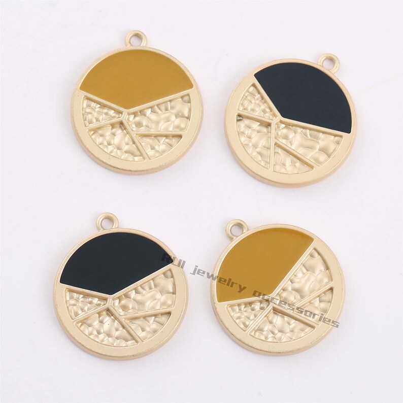 10pcs Matt Gold Plated Round Charm, Round Enamel Pendant