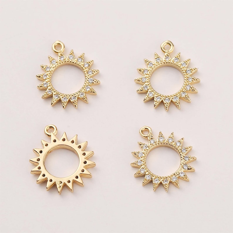 6pcs High Quality Real Gold Plated Sun Charm , cz Pave Sun Pendant,Bracelet Necklace Pendant, Sunflower Charm, Nickel free