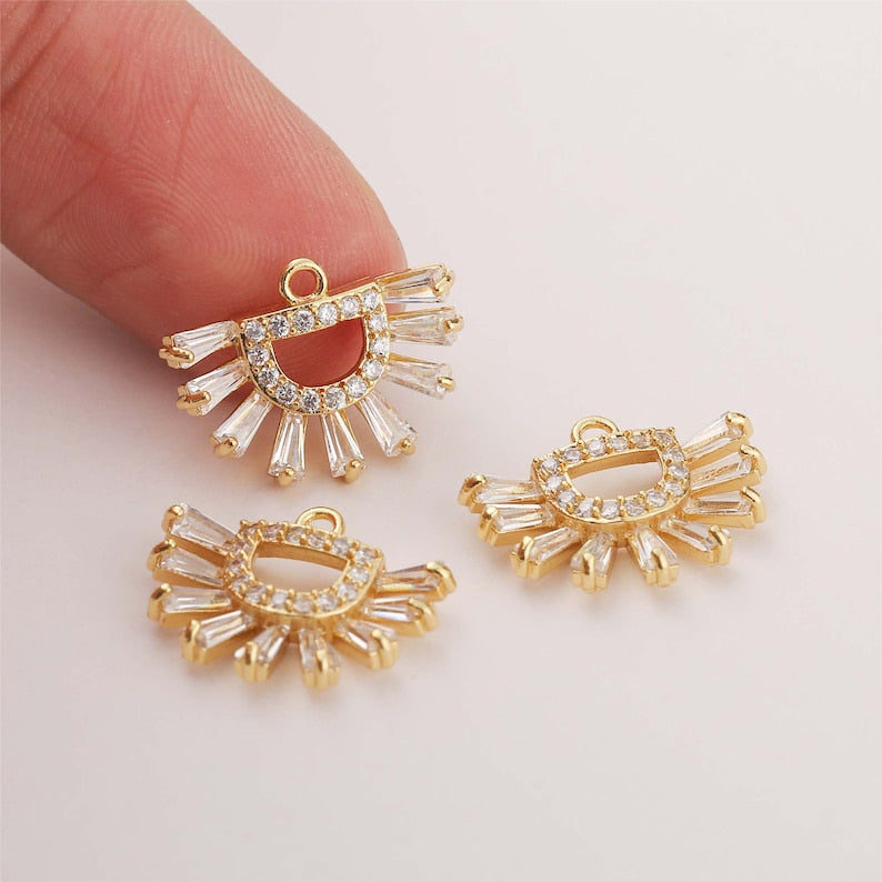 10pcs cz pave Fan Shape charm,bracelet necklace pendant,pave charm,real gold plated over brass