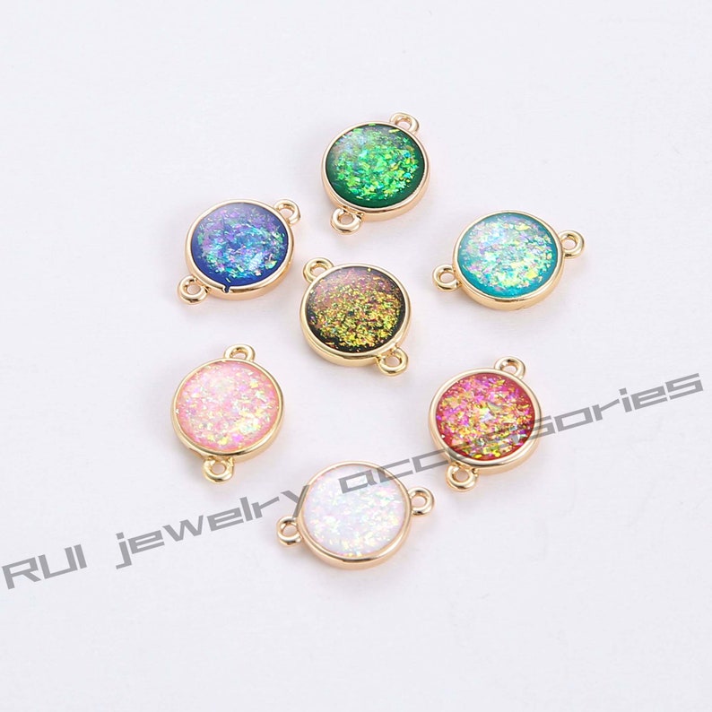 10PCS Round Imitation Opal, Resin Opal Connector, Resin Druzy Pendant Charm Drop, Bezel Gem Druzy, Link,12MM, Jewelry Findings