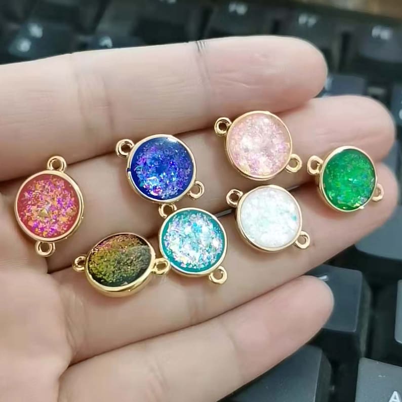 10PCS Round Imitation Opal, Resin Opal Connector, Resin Druzy Pendant Charm Drop, Bezel Gem Druzy, Link,12MM, Jewelry Findings