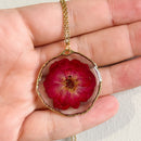 Rose flower necklace, Resin necklace with dried flower, Red rose necklace, Stainless steel gold necklace