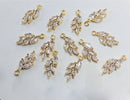 10pcs 7X17mm small leaves cz pave Leaves charm, brass gold plated bracelet necklace pendant, pave charm