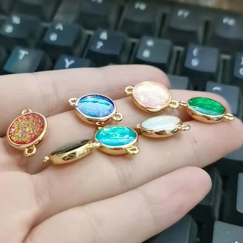 10PCS Round Imitation Opal, Resin Opal Connector, Resin Druzy Pendant Charm Drop, Bezel Gem Druzy, Link,12MM, Jewelry Findings