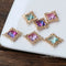 10pcs Blue, purple Glass Pendant Charm, 23mm Faceted Lucite beads, Square Channel Charm, Bezel Gemstone Connector, wholesale prices