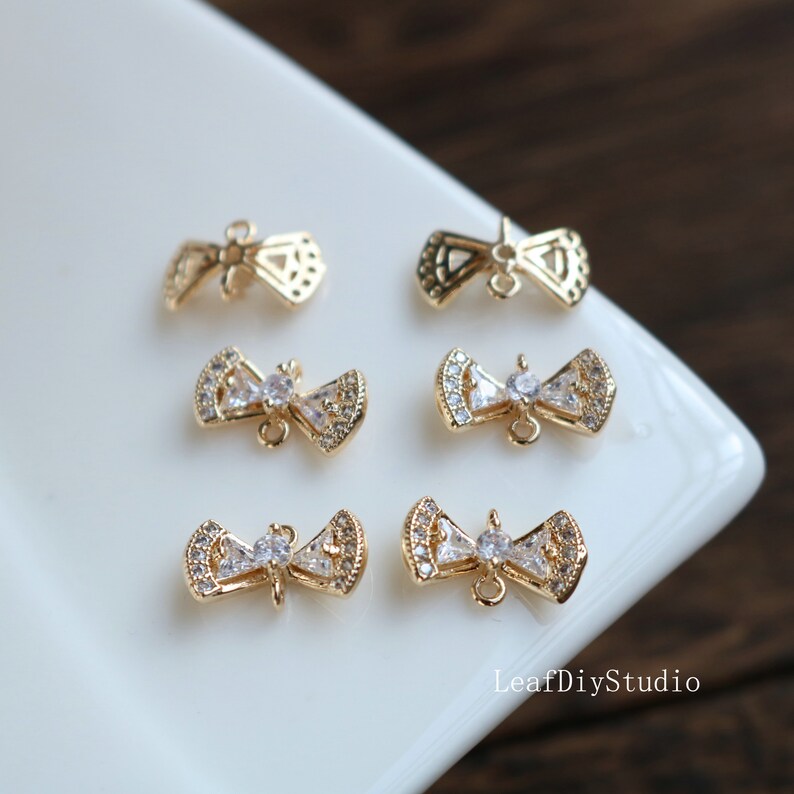 10pcs diy zircon Connector Pendant Charm, Rhinestone Bow Charm Pendant, Bezel Gemstone, wholesale prices