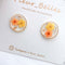 Handmade Round Circle Stud Earrings with Real Pressed Flowers, Yellow, Orange Flowers, Botanical Earrings, Unique, Gifts for her