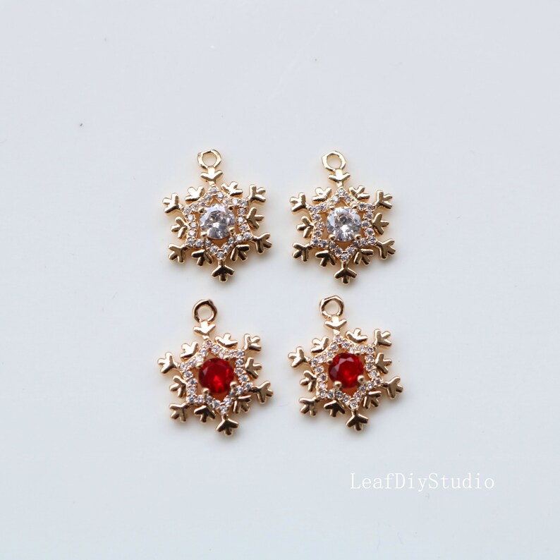 10PCS Gold Plated Cubic Zirconia Snowflake Charms, CZ Pave Flower Pendant, Rhinestone Charm, diy Jewelry Making