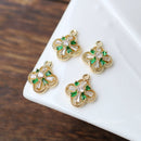 10pcs Four-leaf clover zircon Charm pendant, 14mm Flower Zircon Charm, CZ Pave Pendant Charm, Jewelry Making