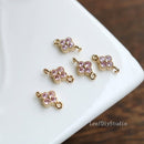 20pcs 6mm zircon Four-leaf clover shape cz pave charm pendant, flower pave charm, gold plated over brass, crystal CZ Pave Connector