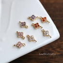 20pcs 6mm zircon Four-leaf clover shape cz pave charm pendant, flower pave charm, gold plated over brass, crystal CZ Pave Connector