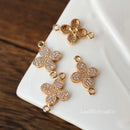 10pcs clover zircon, Four-leaf clover shape cz pave charm pendant, flower pave charm, crystal CZ Pave Connecto