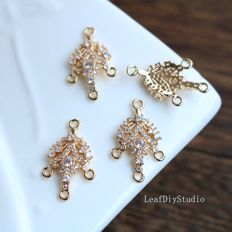 10pcs cz pave connection charm pendant, pave charm, gold plated over brass, CZ Pave Double hanging drop pendant