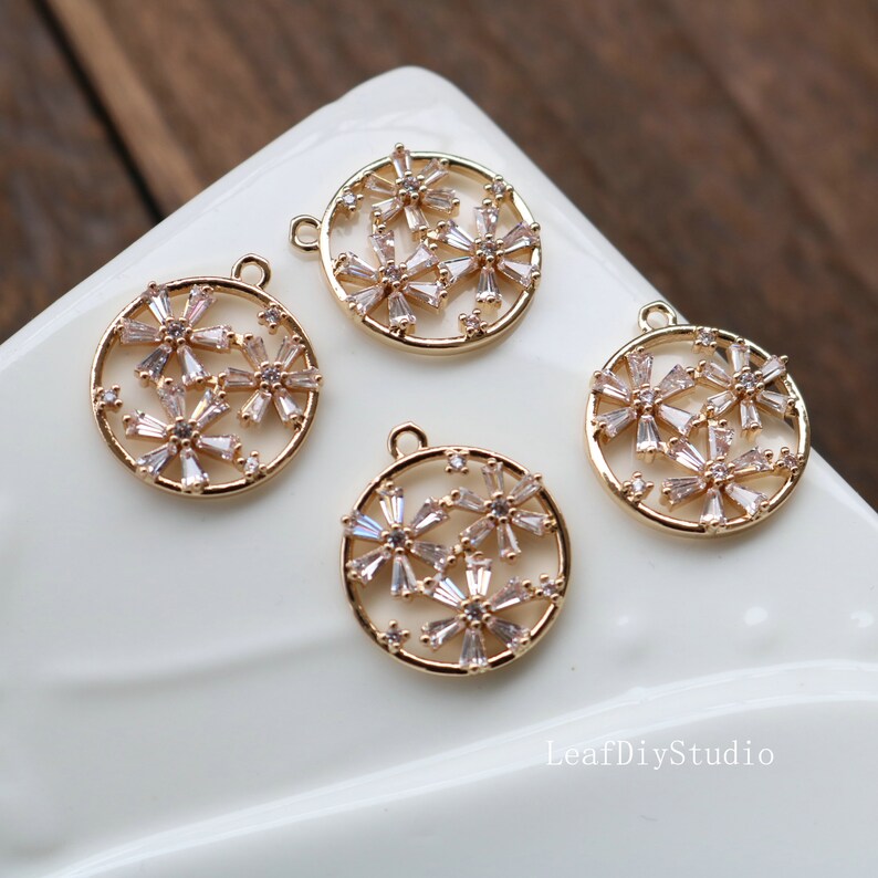 10pcs Four petal flower zircon Charm pendant, 12mm Zircon Charm, CZ Pave Pendant Charm, earrings bracelet necklace Jewelry Making