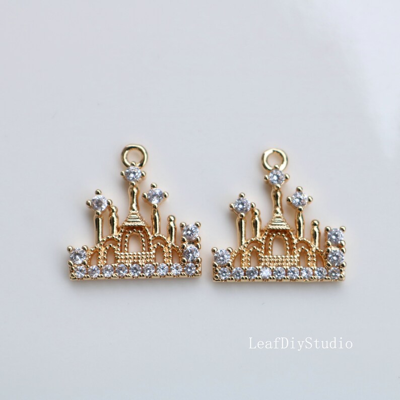 10pcs Castle zircon Charm pendant, Castle Zircon Charm, Castle CZ Pave Pendant Charm, DIY Finding Jewelry Making