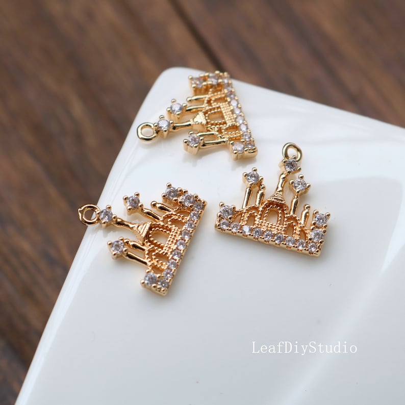 10pcs Castle zircon Charm pendant, Castle Zircon Charm, Castle CZ Pave Pendant Charm, DIY Finding Jewelry Making