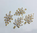 10pcs cz pave Leaves charm, 17X24mm pave pendant bracelet necklace pendant, brass gold plated, Material Craft Supplies