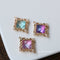 10pcs Blue, purple Glass Pendant Charm, 23mm Faceted Lucite beads, Square Channel Charm, Bezel Gemstone Connector, wholesale prices