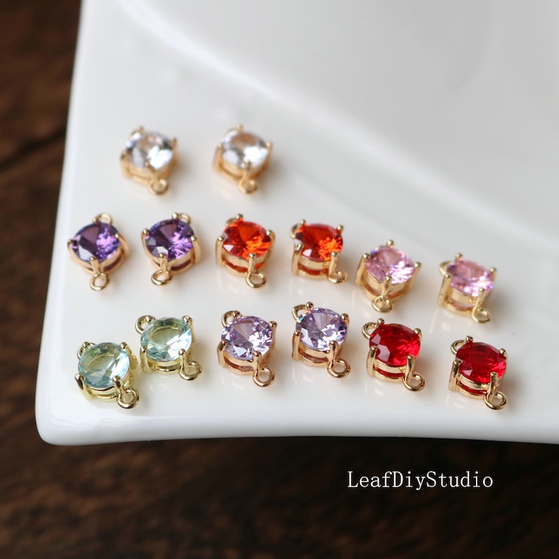 10pcs Gold Plated Glass zircon Charm, crystal Connector, Glass zircon round double pendant, DIY Jewelry Supply