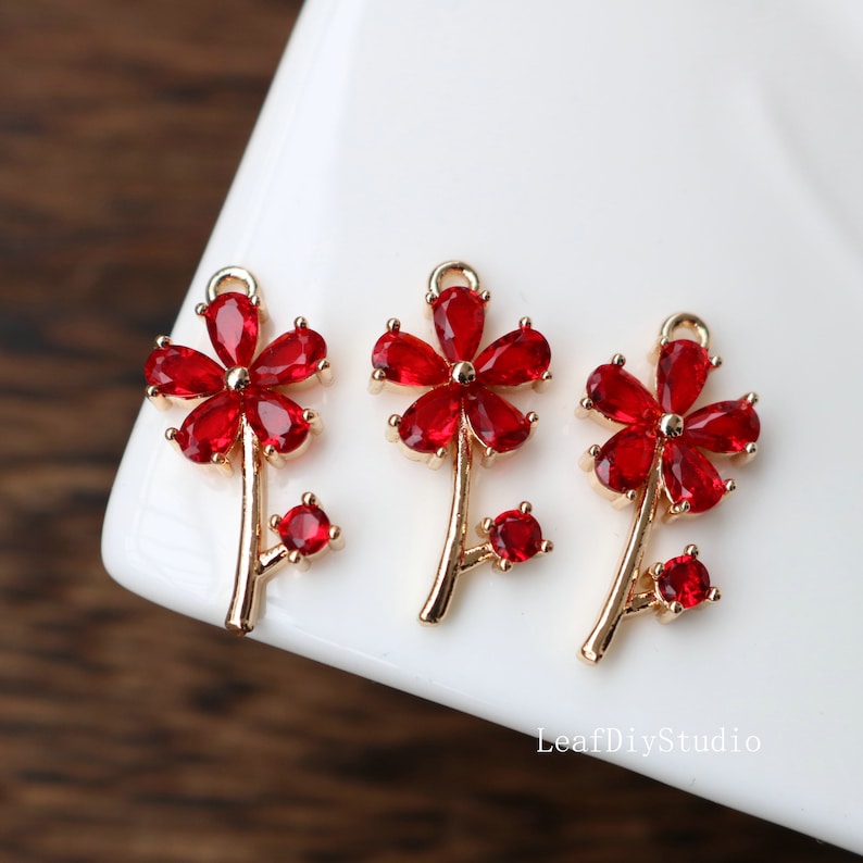 10pcs Five petal flower pendant, Gold Plated flowe Charm, Zircon Charm, 11X23mm CZ Pave Pendant Charm, Quality Jewelry Suppl